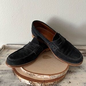 VTG Rare Hilfiger Blue Navy Suede Penny Loafers Men Size 9 Leather Sole Portugal